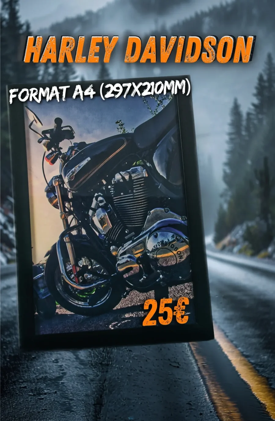 - Harley Davidson et coucher de soleil - ENCADRÉE