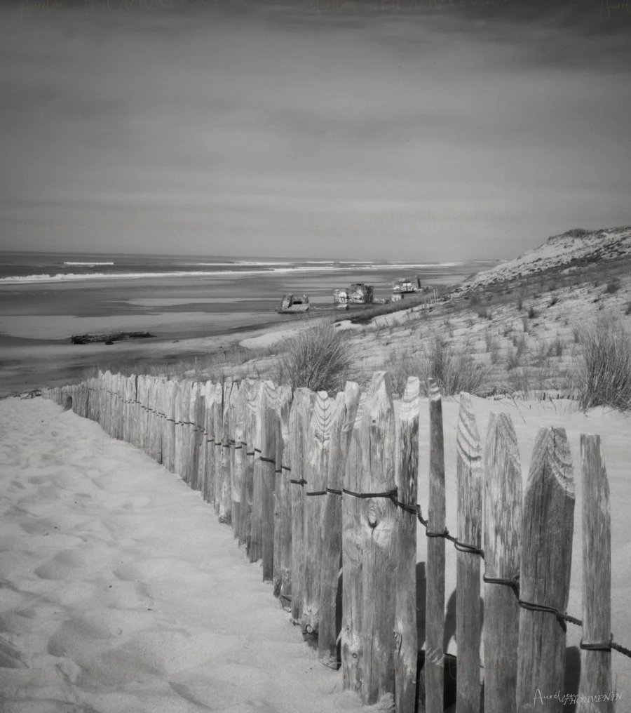 - Bunkers et poteaux ensablés - Noir et Blanc - NOUVEAUTÉ